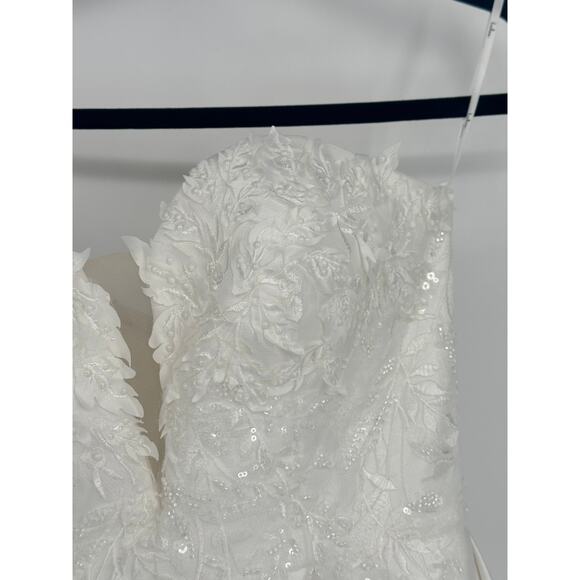 Lulus New! White Beaded Embroidered Strapless Gown Long Slit Bridal Wedding 4 - Picture 6 of 8